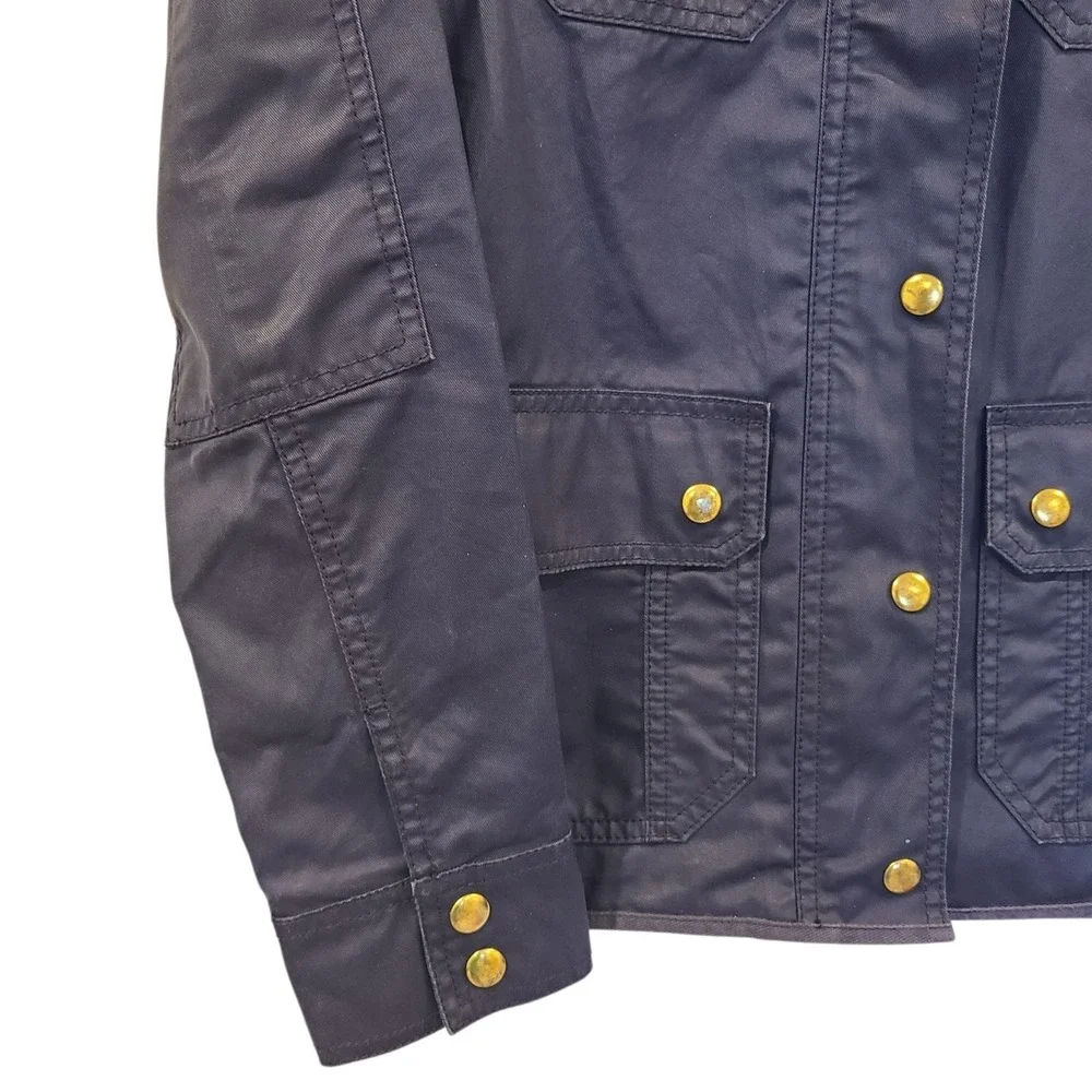 J.Crew Womens Utility Field Wax Jacket Navy Blue Gold Button XS Lightweight - Picture 3 of 9